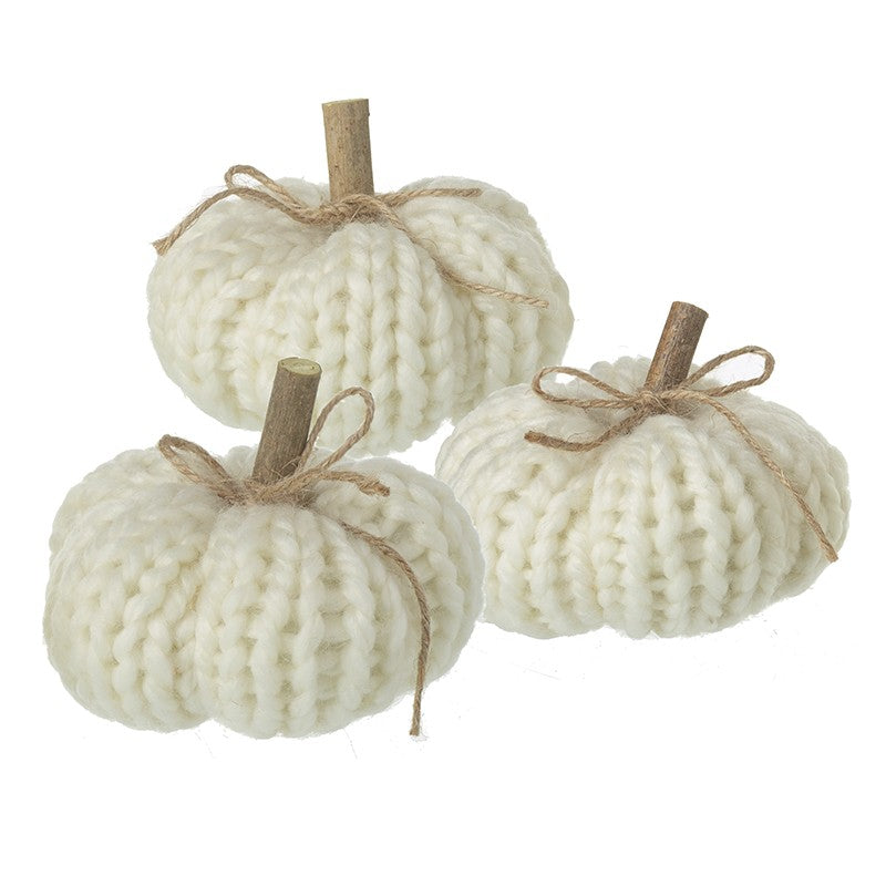 Set of 3 White Knitted Pumpkins