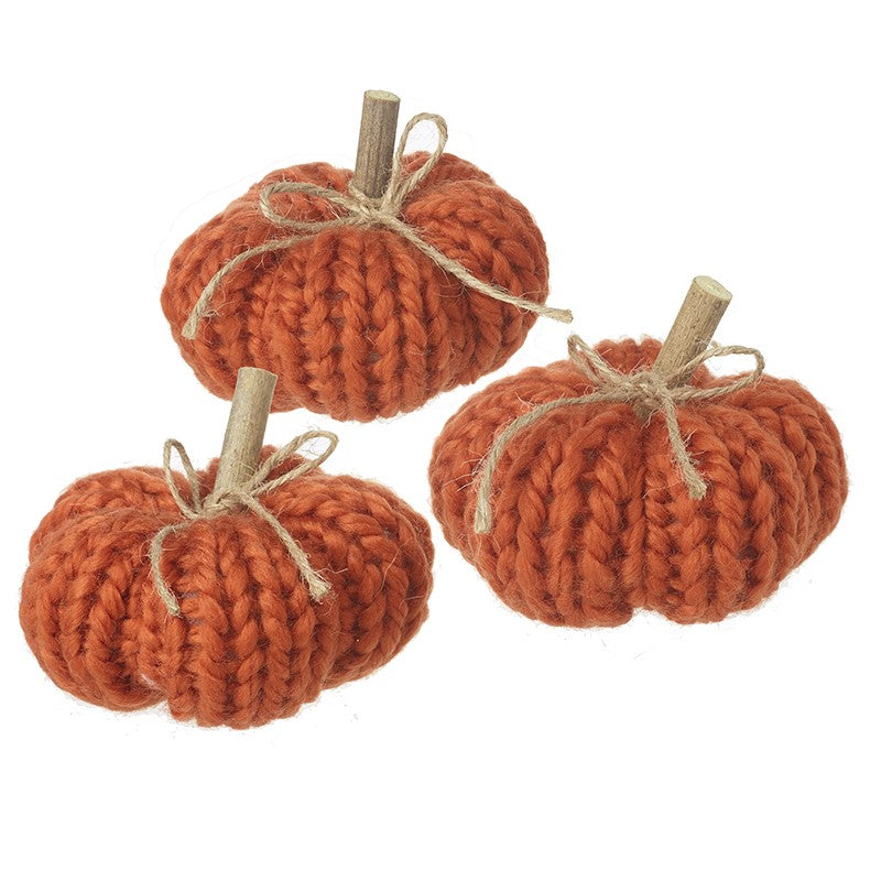 Set of 3 Orange Knitted Pumpkins