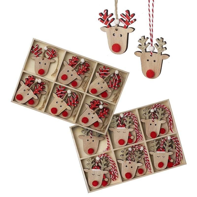 Boxed Wooden Reindeer Decorations
